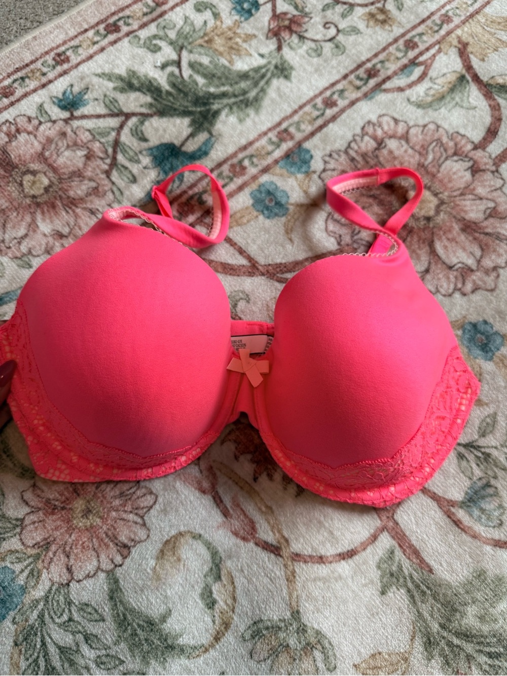Victoria's Secret Neon Pink Lace-Trim T-Shirt Bra